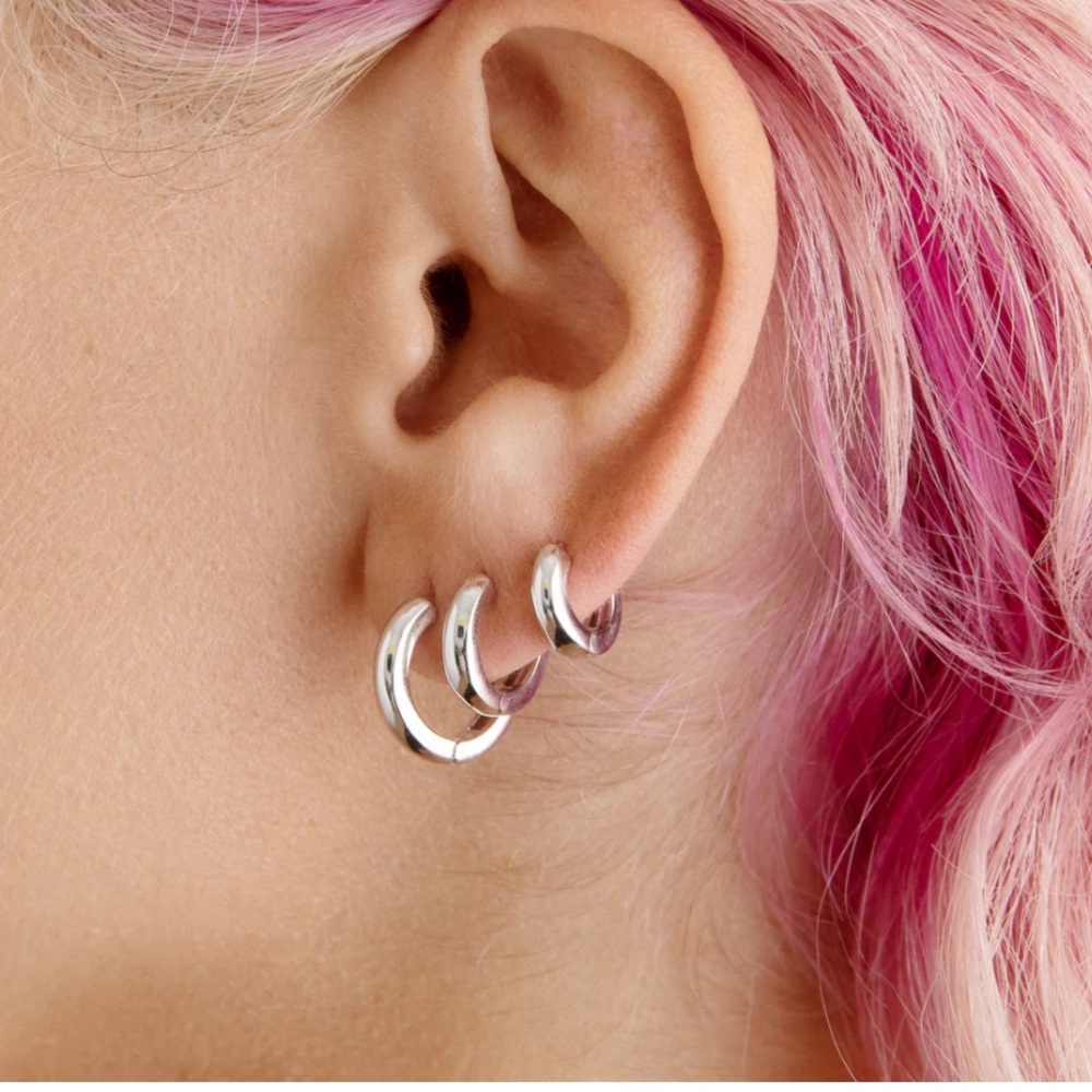 STUDS silver chunky hoop earrings set